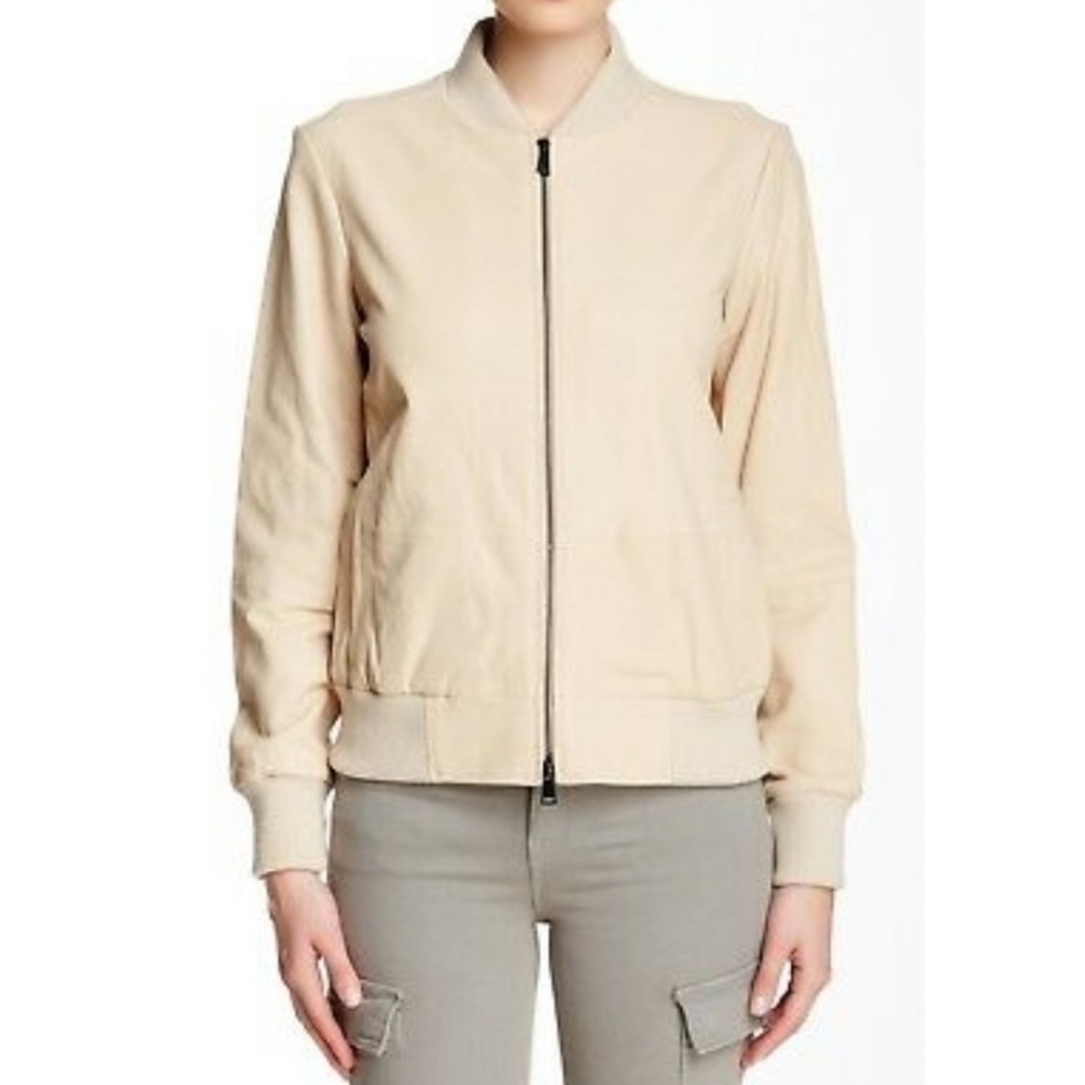 Vince Leather Bomber Jacket Tan Size L